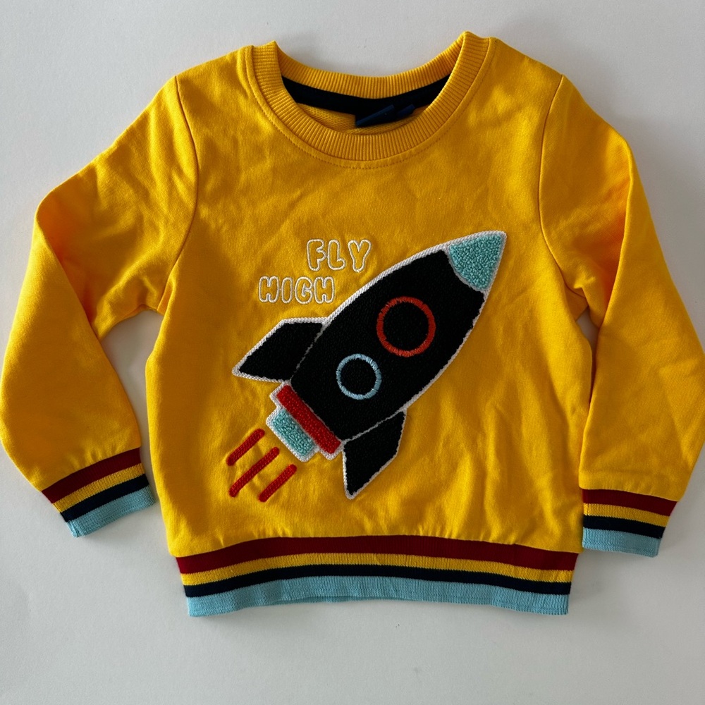 Fly High Kids Yellow Rocket Sweatshirt, 100% Cotton, 6-12 Mo